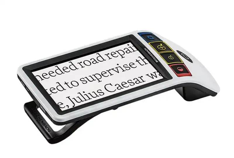 Electronic magnifier displaying enlarged text.